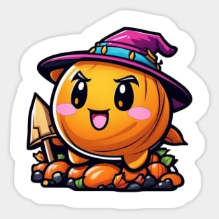 Funny and spooky pumpkin with hat Sticker